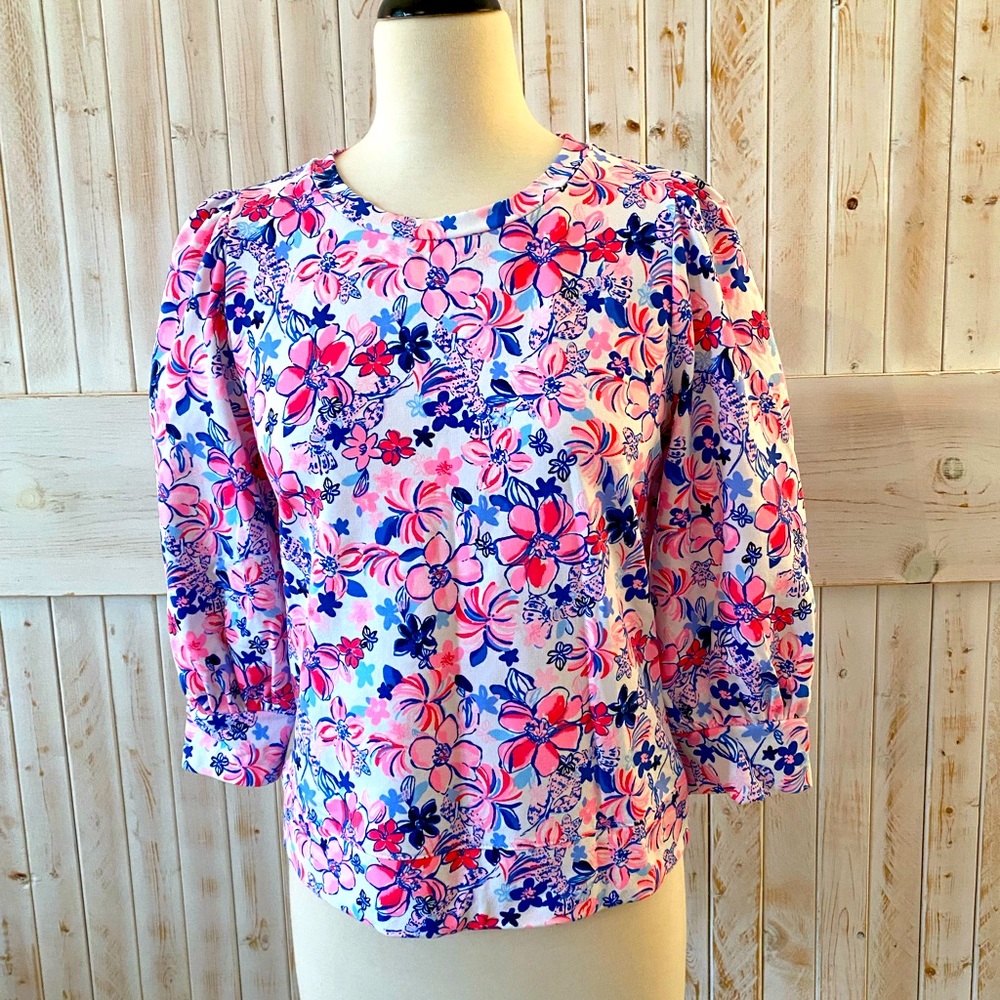 Lilly Pulitzer cordon multi colored floral 3/4 sleeve sweatshirt Size S